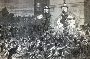 1815 में हाउस ऑफ कॉमन्स के प्रवेश द्वार पर ब्रेड दंगा द्वारा अंग्रेजी स्कूल