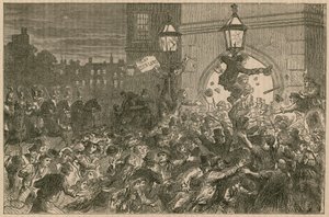 1815 के हाउस ऑफ कॉमन्स के प्रवेश द्वार पर ब्रेड दंगा द्वारा अंग्रेजी स्कूल
