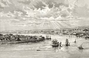 ब्रिसबेन हार्बर, ऑस्ट्रेलिया, c.1880, हावर्ड विलोबी द्वारा &39;ऑस्ट्रेलियन पिक्चर्स&39; से, धार्मिक ट्रैक्ट सोसायटी, लंदन, 1886 द्वारा प्रकाशित द्वारा अंग्रेजी स्कूल