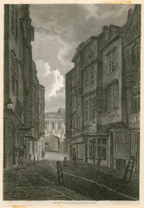 9 जून 1796 को एडवर्ड डीज़ द्वारा एक चित्र पर आधारित टेंपल बार, बुचर रो की तलाश में द्वारा अंग्रेजी स्कूल