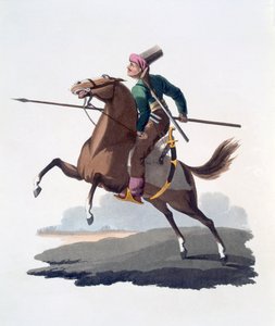कैवलरी मैन, 1818 (रंगीन एक्वाटिंट) द्वारा अंग्रेजी स्कूल