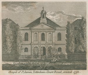 लंदन के टोटेनहम कोर्ट रोड, सेंट जेम्स के चैपल को 1792 में बनाया गया था द्वारा अंग्रेजी स्कूल