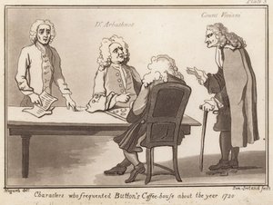 जिन पात्रों ने बटंस कॉफ़ी हाउस को वर्ष 1720 के बारे में बताया: डॉ। आर्बुथनॉट, काउंट विवियन द्वारा अंग्रेजी स्कूल