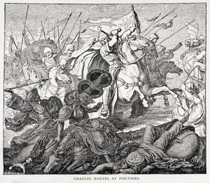 चार्ल्स मार्टेल (c.688-741) फ्रांस के इतिहास से, एमिल डी बोनेनचोज़ द्वारा वार्ड, लॉक एंड को, लंदन द्वारा प्रकाशित द्वारा अंग्रेजी स्कूल