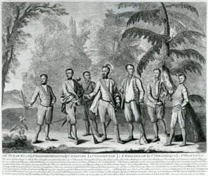 कैरोलिना से चेरोकी प्रमुख, c.1730 (उत्कीर्णन) द्वारा अंग्रेजी स्कूल