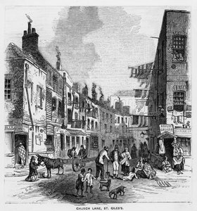 चर्च लेन, सेंट जाइल्स, c.1840 (उत्कीर्णन) द्वारा अंग्रेजी स्कूल
