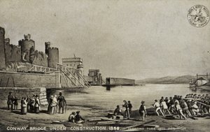 निर्माणाधीन कॉनवे ब्रिज, 1848 द्वारा अंग्रेजी स्कूल