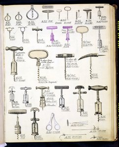 Corkscrews, घरेलू सामान और फिटिंग की एक व्यापार सूची से, c.1890-1910 द्वारा अंग्रेजी स्कूल