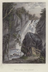 कोरा लिन, लानार्क के पास, स्कॉटलैंड (रंगीन उत्कीर्णन) द्वारा अंग्रेजी स्कूल