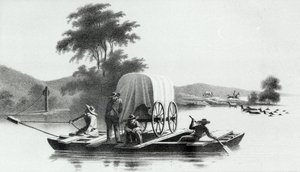 1852 में प्रकाशित हावर्ड स्टैंसबरी द्वारा यूटा के ग्रेट साल्ट लेक की घाटी के अन्वेषण और सर्वेक्षण से हिरण क्रीक के पठार के मुंह का पार द्वारा अंग्रेजी स्कूल