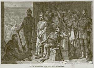 शाऊल और जोनाथन के लिए डेविड विलाप, द चिल्ड्स बाइबल से चित्रण, c.1880 द्वारा अंग्रेजी स्कूल
