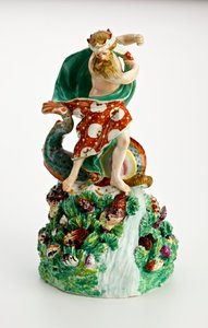 झरने और गोले के साथ चट्टानी आधार पर नेप्च्यून की डर्बी आकृति, c.1750-1800 (चीनी मिट्टी के बरतन) द्वारा अंग्रेजी स्कूल