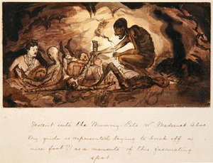 ममी-गड्ढों में उतरना, एनआर। मेदीनेट अबू, c.1880 (कलम और स्याही और धो) द्वारा अंग्रेजी स्कूल