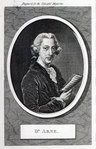 डॉ। अर्ने, &39;द यूनिवर्सल मैगजीन&39; के लिए उत्कीर्ण, 1787 (उत्कीर्णन) (bw फोटो) द्वारा अंग्रेजी स्कूल