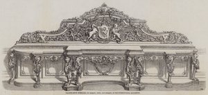 अंतर्राष्ट्रीय प्रदर्शनी (उत्कीर्णन) में मोरेंट, बॉयड और मोरेंट द्वारा ड्रॉइंग-रूम साइडबोर्ड द्वारा अंग्रेजी स्कूल