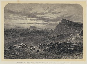 एडिनबर्ग ओल्ड टाउन, सैलिसबरी क्रेग (उत्कीर्णन) से द्वारा अंग्रेजी स्कूल