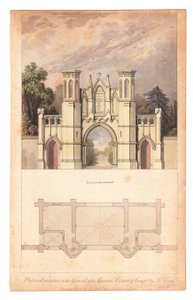द लेडी मैगज़ीन द्वारा प्रकाशित हाईगेट कब्रिस्तान में प्रवेश, लगभग 1839। द्वारा अंग्रेजी स्कूल