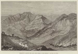 सियिन चिन जनजातियों के खिलाफ अभियान, ऊपरी बर्मा, सियिन पर कब्जा (उत्कीर्णन) द्वारा अंग्रेजी स्कूल