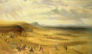 डेविल के डाइक का व्यापक दृश्य, जेंट्री पिकनिक के साथ न्यूमार्केट, c.1840 द्वारा अंग्रेजी स्कूल