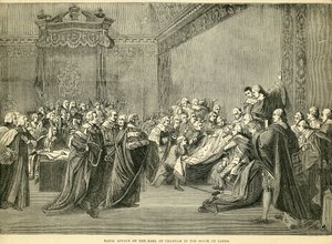 हाउस ऑफ लॉर्ड्स में चैथम के अर्ल की घातक जब्ती, 1778 द्वारा अंग्रेजी स्कूल