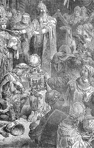 वार्ड, लॉक एंड कंपनी, लंदन (उत्कीर्णन) द्वारा प्रकाशित एमिल डी बोनेचोस द्वारा 'द हिस्ट्री ऑफ फ्रांस' से फ्रेडरिक बारबारोसा (1123-90) कोर्ट, 'द हिस्ट्री ऑफ फ्रांस' से द्वारा अंग्रेजी स्कूल