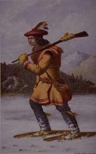 18वीं सदी में कनाडा में फ्रेंच फर ट्रैपर (कलर लिथो) द्वारा अंग्रेजी स्कूल
