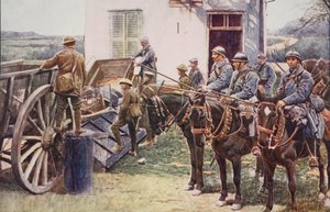 फ्रांसीसी लांसर्स एक गांव चौकी पर पहुंचे, ब्रिटिश सेना की सहायता से, 1914-19 द्वारा अंग्रेजी स्कूल