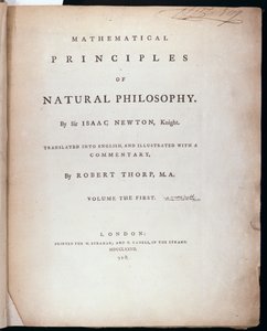 सर आइजैक न्यूटन (1642-1727) 1777 द्वारा प्राकृतिक दर्शन के गणितीय सिद्धांतों के खंड I के सामने द्वारा अंग्रेजी स्कूल