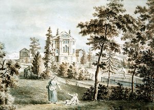 एक पार्क में उद्यान मंडप, c.1725 (कागज पर जल रंग) द्वारा अंग्रेजी स्कूल