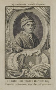 जॉर्ज फ्राइडरिक हैंडेल, यूनिवर्सल मैगज़ीन के लिए उत्कीर्ण, c.1760 द्वारा अंग्रेजी स्कूल