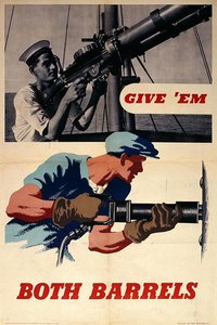 'उन्हें दोनों बैरल दें', WWII पोस्टर द्वारा अंग्रेजी स्कूल