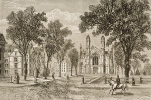 गोरे हॉल, हार्वर्ड यूनिवर्सिटी, c.1870 में, धार्मिक ट्रैक्ट सोसाइटी, 1876 द्वारा प्रकाशित &39;अमेरिकन पिक्चर्स&39; से द्वारा अंग्रेजी स्कूल