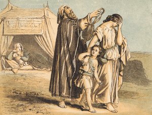 हाजिरा और इश्माएल ने विदा किया (रंगीन उत्कीर्णन) द्वारा अंग्रेजी स्कूल