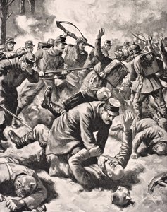 1916 में लंदन में प्रकाशित &39;द वॉर इलस्ट्रेटेड डी-डीलक्स&39; से जर्मन और पश्चिमी सैनिकों के बीच हाथ से लड़ाई करना द्वारा अंग्रेजी स्कूल