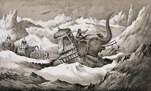 हन्नीबल (247-c.183 ईसा पूर्व) और उनके युद्ध के हाथियों ने आल्प्स को पार किया द्वारा अंग्रेजी स्कूल