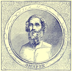 होमर, द इलस्ट्रेटेड हिस्ट्री ऑफ़ द वर्ल्ड का चित्रण, प्रकाशित c.1880 (डिजिटल रूप से बढ़ी हुई छवि) द्वारा अंग्रेजी स्कूल