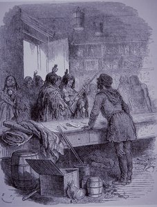 1845 में हडसन की बे कंपनी ट्रेडिंग पोस्ट द्वारा अंग्रेजी स्कूल