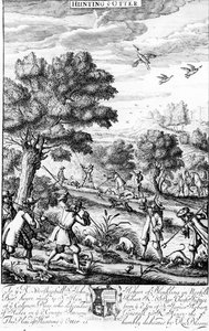 1686 में रिचर्ड ब्लोम द्वारा प्रकाशित &39;द जेंटलमैन रिक्रिएशन&39; से ओटर का शिकार द्वारा अंग्रेजी स्कूल