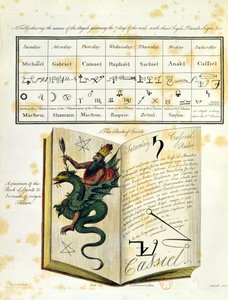 फ्रांसिस बैरेट द्वारा जादू की किताब द मैगस से प्रकाशित पृष्ठ, 1801 (रंग उत्कीर्णन) द्वारा अंग्रेजी स्कूल