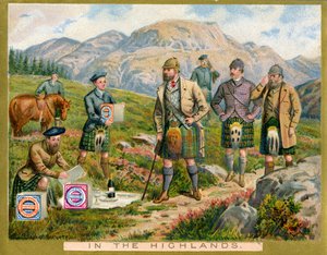 हाइलैंड्स में, हंटले और पामर्स बिस्कुट के लिए एक प्रचार कार्ड, c.1890 द्वारा अंग्रेजी स्कूल