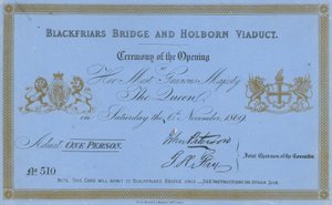 Blackfriars Bridge और Holborn Viaduct के उद्घाटन का निमंत्रण द्वारा अंग्रेजी स्कूल