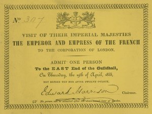 19 अप्रैल 1855 को लंदन के गिल्डहॉल में उनके शाही राजघरानों, फ्रांस के सम्राट और महारानी की यात्रा का निमंत्रण द्वारा अंग्रेजी स्कूल