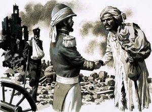 जेम्स कवानाघ, भेस में, लखनऊ के नायकों में से एक (कागज पर गौचे) द्वारा अंग्रेजी स्कूल