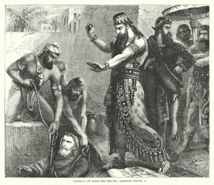 यिर्मयाह गड्ढे में उतरा, यिर्मयाह XXXVIII, 6 (उत्कीर्णन) द्वारा अंग्रेजी स्कूल
