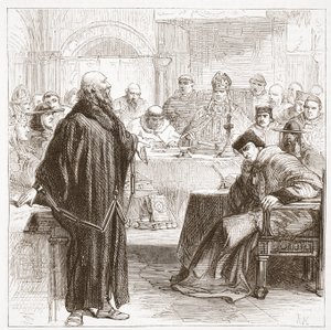 अपने परीक्षण में जेरोम बोलते हुए, जेम्स एइटकेन वायली (1808-1890), पब द्वारा प्रोटेस्टेंटवाद के इतिहास का चित्रण 1878 द्वारा अंग्रेजी स्कूल