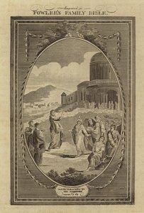 योना नीनवे के लोगों को उपदेश देते हुए, योना, अध्याय 3, श्लोक 4 (उत्कीर्णन) द्वारा अंग्रेजी स्कूल