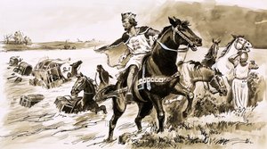किंग जॉन को टाइड द्वारा लूट लिया गया था (कागज पर गौचे) द्वारा अंग्रेजी स्कूल