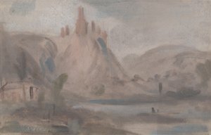 हिल पर एक महल के साथ लैंडस्केप, पहले जेएमडब्ल्यू टर्नर (1775-1851) को जिम्मेदार ठहराया और पीटर डे विन्ट (1784-1849) को भी जिम्मेदार ठहराया (कागज पर तेल) द्वारा अंग्रेजी स्कूल