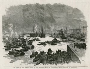 वेल्स के राजकुमार द्वारा न्यू टॉवर ब्रिज के स्मारक पत्थर का निर्माण द्वारा अंग्रेजी स्कूल