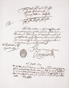 ऑलिवर क्रॉमवेल का पत्र, अप्रैल 1653 द्वारा अंग्रेजी स्कूल